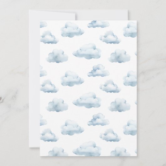 かわいいテディベアブルーバルーン男の赤ちゃんシャワー 招待状 (裏面)