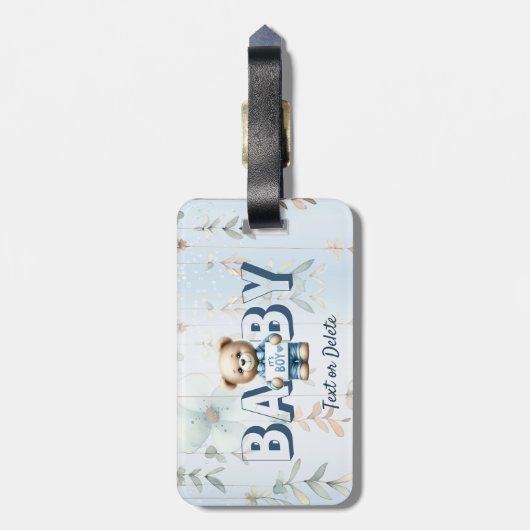 かわいいテディベアブルーフローラビューティフル ラゲッジタグ (裏面縦)