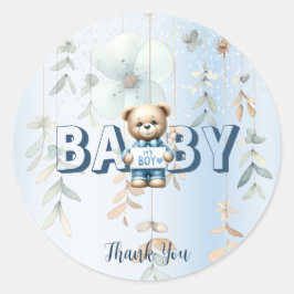 かわいいテディベアブルーフローラ美しいパーティー ラウンドシール