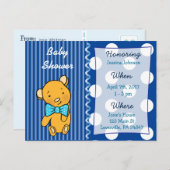 かわいいテディベアブルーベビーシャワー招待状 インビテーションポストカード (正面/裏面)