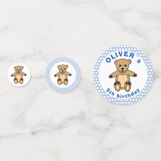 かわいいテディベアブルー水玉模様誕生日会 コンフェッティ (正面)