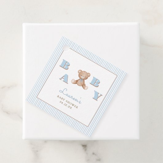 かわいいテディベアブルー男の赤ちゃんシャワー フェイバータグ (インサイチュ)