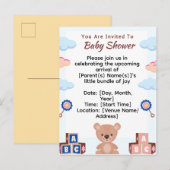 かわいいテディベアベビーシャワー招待状 インビテーションポストカード (正面/裏面)