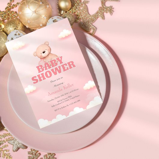 かわいいテディベアベビーシャワー招待状 招待状