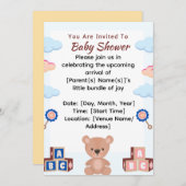 かわいいテディベアベビーシャワー招待状 招待状 (正面/裏面)