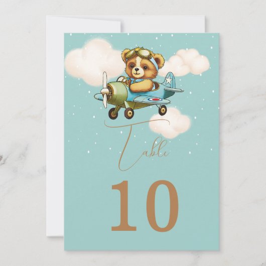 かわいいテディベアベビー飛行機パイロットテーブル番号 (正面)