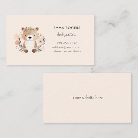 かわいいテディベアボホベビーシッターNANNY 名刺 (正面/裏面)