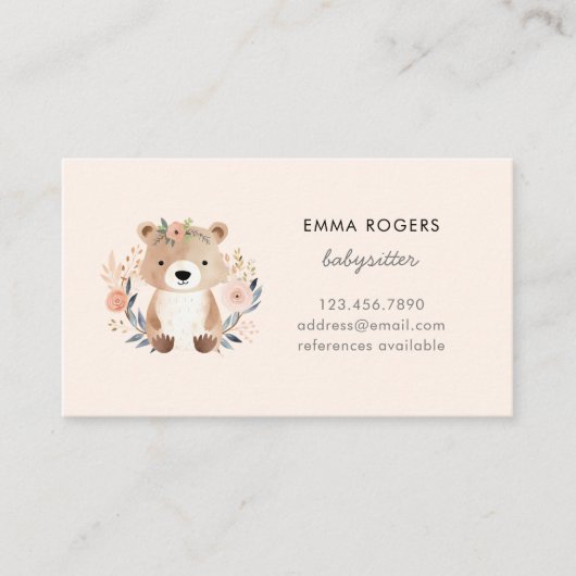 かわいいテディベアボホベビーシッターNANNY 名刺 (正面)