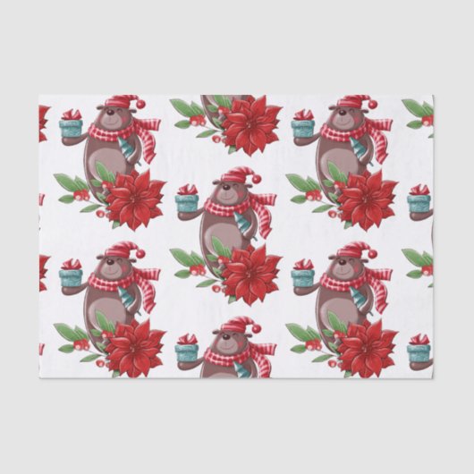 かわいいテディベアポインセチア 薄葉紙 (正面)