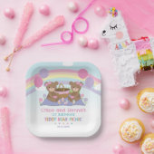 かわいいテディベアラインボーツインズガール誕生日 ペーパープレート (パーティー)