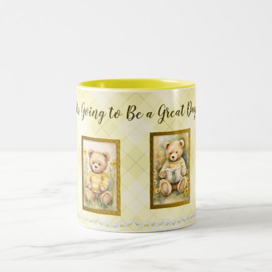 かわいいテディベアーイエローデー素晴らしマグカップおもしろいハッピー ツートーンマグカップ (中央)