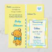 かわいいテディベアーイエローベビーシャワー招待状 インビテーションポストカード (正面/裏面)