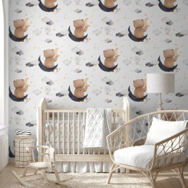 かわいいテディベアーオンムーンホワイト子供部屋 壁紙