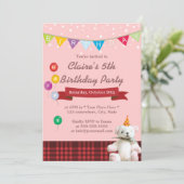 かわいいテディベアーガールバースデーパーティ招待状 招待状 (スタンド正面)