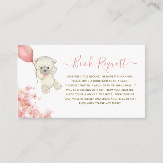 かわいいテディベアーガールベビーシャワー予約リクエスト エンクロージャーカード (正面)