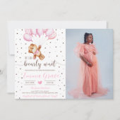 かわいいテディベアーガールベビーシャワー写真 招待状 (正面)