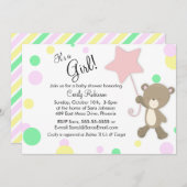 かわいいテディベアーガールベビーシャワー 招待状 (正面/裏面)