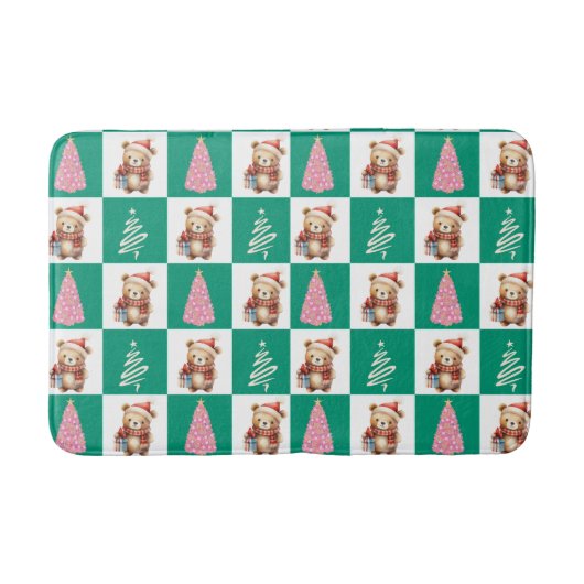かわいいテディベアーサンタメリークリスマスツリーパーティー バスマット (正面)