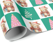 かわいいテディベアーサンタメリークリスマスツリーパーティー ラッピングペーパー (ロールコーナー)