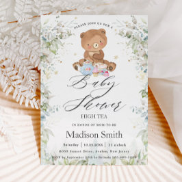 かわいいテディベアーシックなハイティーパーティー赤ちゃんシャワー 招待状