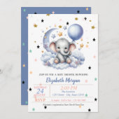 かわいいテディベアースタープリンセスベビーシャワー 招待状 (正面/裏面)