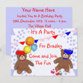 かわいいテディベアーズおもしろいキッズパーティの招待状 招待状 (正面/裏面)