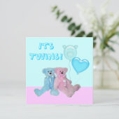 かわいいテディベアーズツインベビーシャワー 招待状 (スタンド正面)