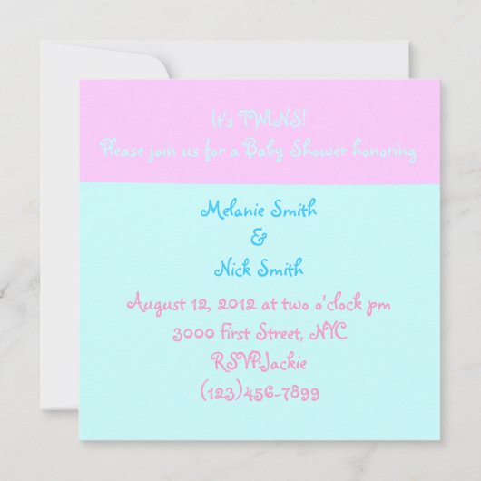 かわいいテディベアーズツインベビーシャワー 招待状 (裏面)