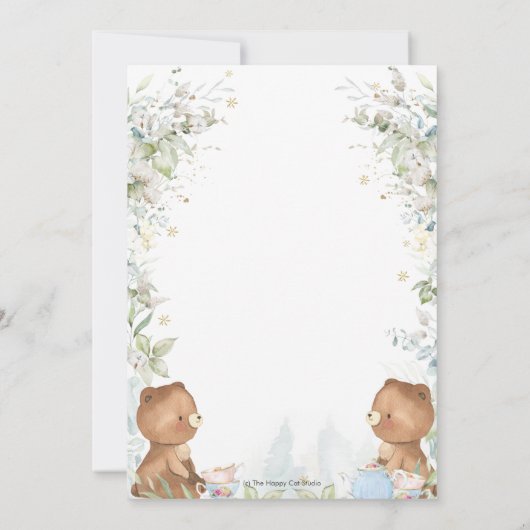 かわいいテディベアーズティーで2歳の誕生日を迎えるパーティー サンキューカード (裏面)