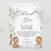 かわいいテディベアーズティーで2歳の誕生日を迎えるパーティー サンキューカード (正面/裏面)