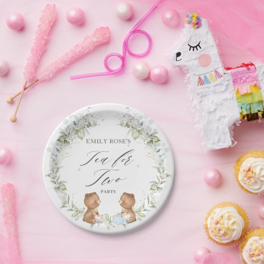 かわいいテディベアーズティーで2歳の誕生日を迎えるパーティー   ペーパープレート (パーティー)