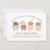 かわいいテディベアーズパジャマパーティー誕生会 招待状 (正面)