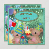 かわいいテディベアーズ誕生パーティー 招待状 (正面/裏面)