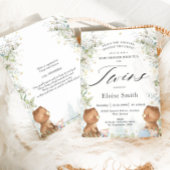 かわいいテディベアーツツインハイティーパーティー赤ちゃんシャワー 招待状