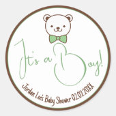 かわいいテディベアーノスタルジックブラウンティール(緑がかった色)ベビーシャワー ラウンドシール (正面)