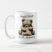 かわいいテディベアーハグピローブラウンカスタムメッセージ コーヒーマグカップ (左)