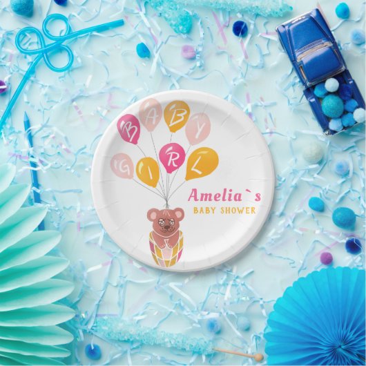 かわいいテディベアーバルーンベビーガールベイビーシャワー ペーパープレート (パーティー)