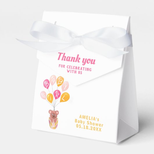 かわいいテディベアーバルーンベビーシャワーありがとう フェイバーボックス (正面サイド)