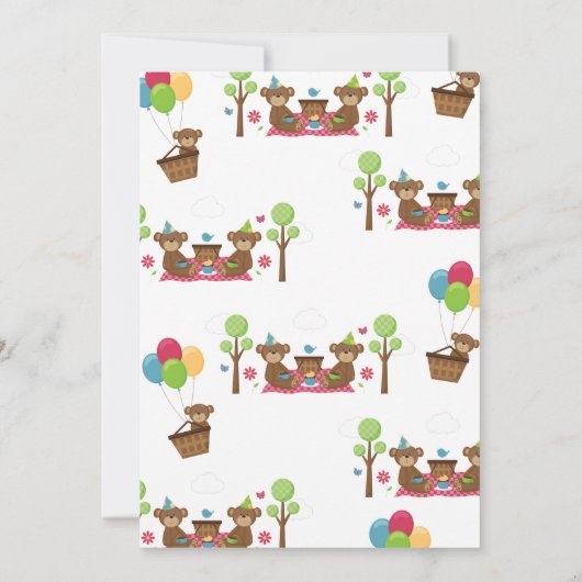 かわいいテディベアーピクニック1st誕生日パーティーボーイガール 招待状 (裏面)
