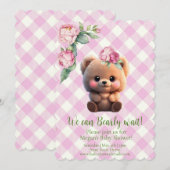 かわいいテディベアーピンクのギンガムフローラベビーシャワー (正面/裏面)