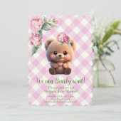 かわいいテディベアーピンクのギンガムフローラベビーシャワー (スタンド正面)