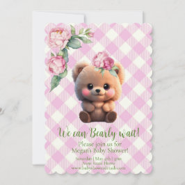 かわいいテディベアーピンクのギンガムフローラベビーシャワー