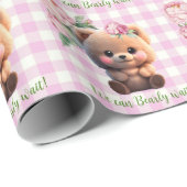 かわいいテディベアーピンクのギンガムフローラベビーシャワー ラッピングペーパー (ロールコーナー)