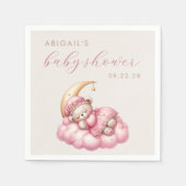 かわいいテディベアーピンクのムーンガール赤ちゃんシャワー スタンダードカクテルナプキン (正面)