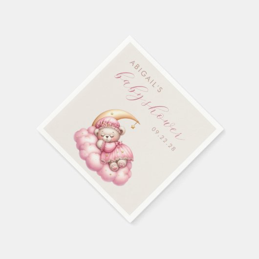 かわいいテディベアーピンクのムーンガール赤ちゃんシャワー スタンダードカクテルナプキン (角)