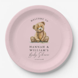 かわいいテディベアーピンクの女の子の赤ちゃんシャワー ペーパープレート