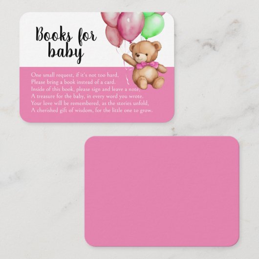かわいいテディベアーピンク赤ちゃんシャワー予約リクエスト エンクロージャーカード (正面/裏面)