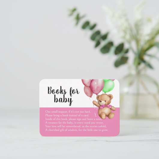 かわいいテディベアーピンク赤ちゃんシャワー予約リクエスト エンクロージャーカード (スタンド正面)