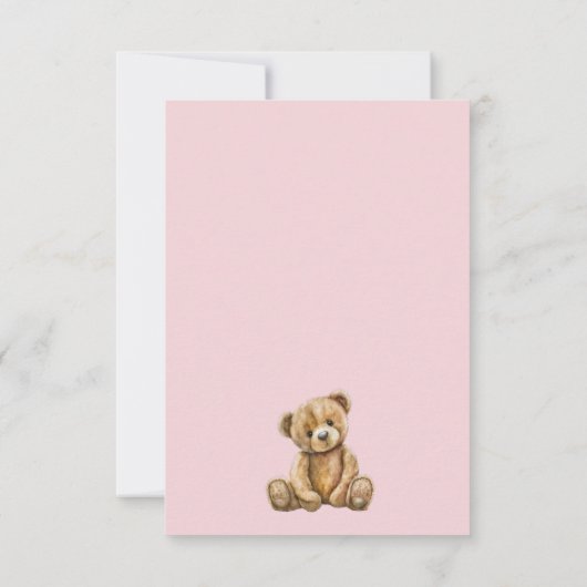 かわいいテディベアーピンク赤ちゃん女の子の赤ちゃんシャワー サンキューカード (裏面)