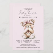 かわいいテディベアーピンク赤ちゃん女の子の赤ちゃんシャワー 招待状 (正面/裏面)